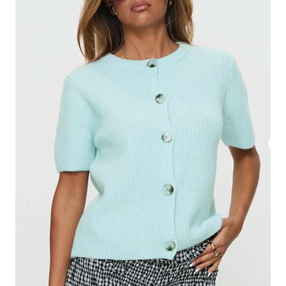 NWT Princess Polly WAIT A LIFETIME SHORT SLEEVE CARDIGAN BLUE size M/L - Picture 1 of 4